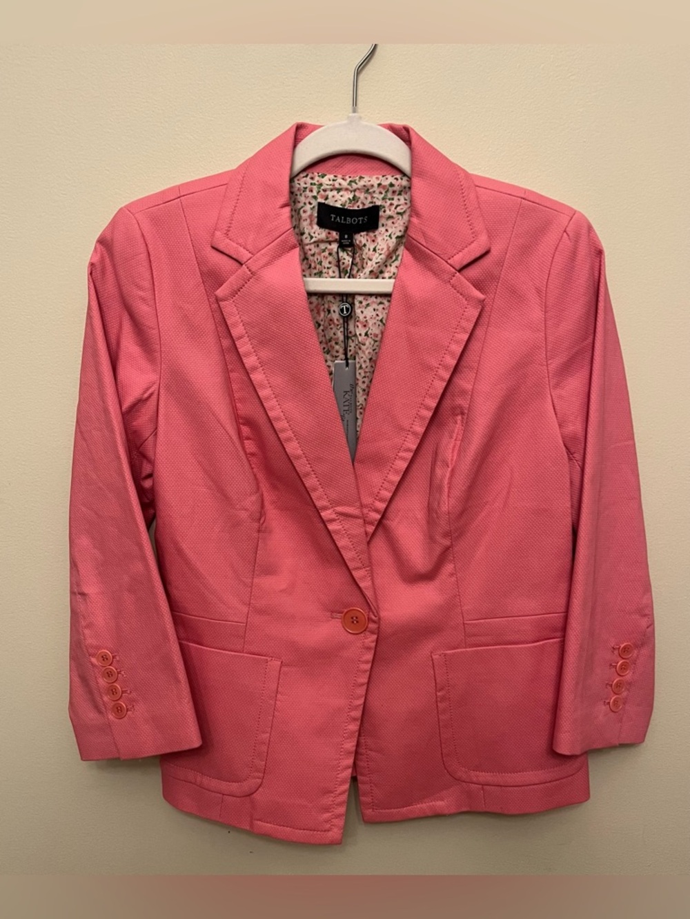 NWT Talbots Kate Fit Romantically Curvy Floral Lined Blazer Women's Size 8 Pink